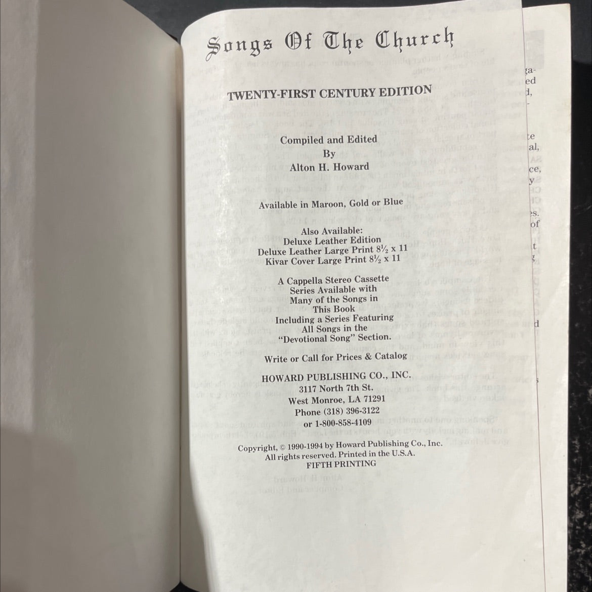 songs of the church twenty-first century edition book, by Alton H. Howard, 1994 Hardcover image 2