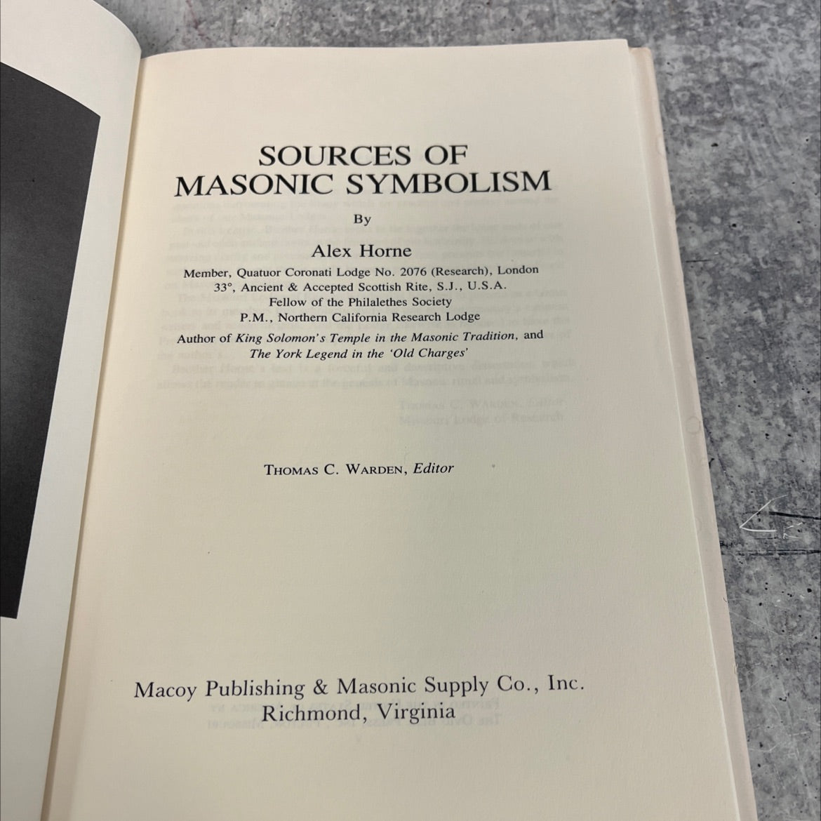 sources of masonic symbolism book, by Alex Horne, 1981 Hardcover image 2