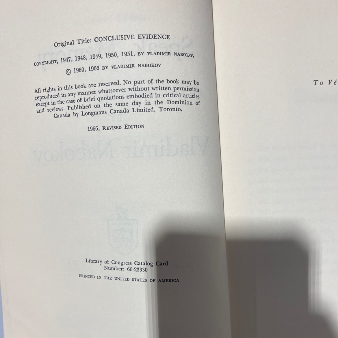 speak, memory an autobiography revisited book, by Vladimir Nabokov, 1966 Hardcover image 3