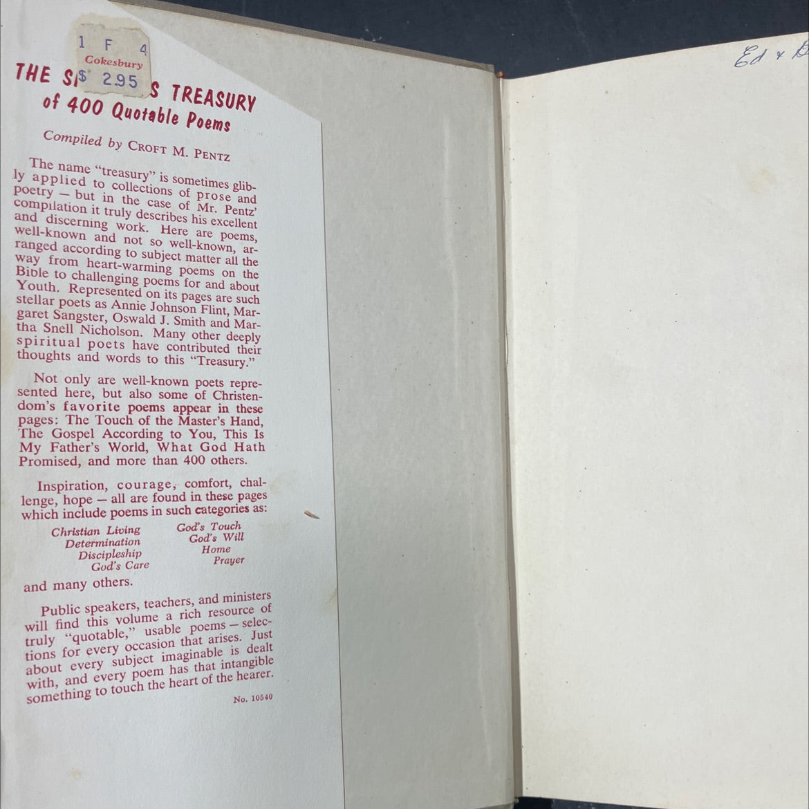 speaker's treasury of 400 quotable poems book, by croft m. pentz, 1963 Hardcover image 4