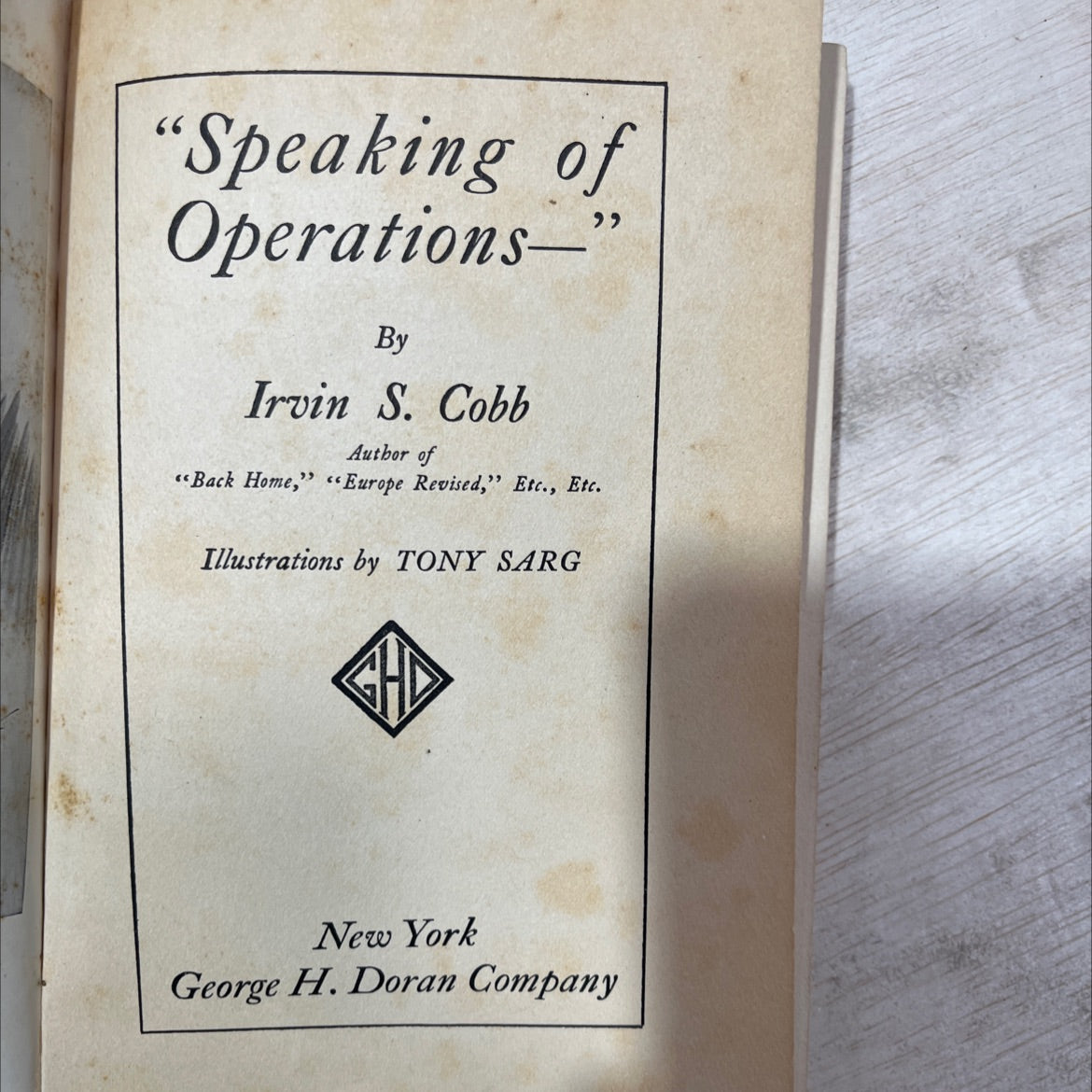 speaking of operations book, by irvin s. cobb, 1915 Hardcover, Antique image 2