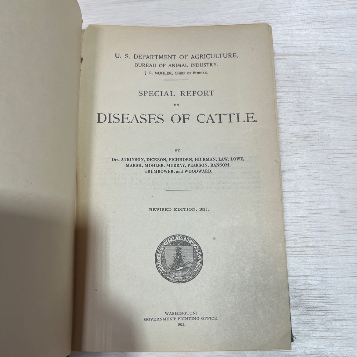 special report on diseases of cattle book, by U. S. Department of Agriculture, Bureau of Animal Industry, 1923 Hardcover image 2