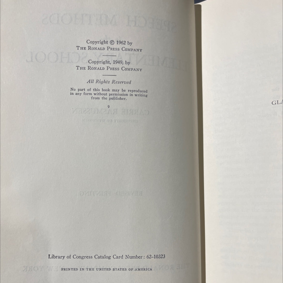 speech methods in the elementary school book, by carrie rasmussen, 1962 Hardcover image 3