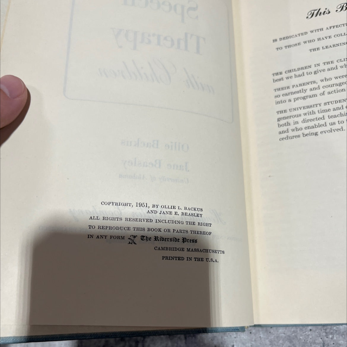 speech therapy with children book, by ollie backus, jane beasley, 1951 Hardcover image 3