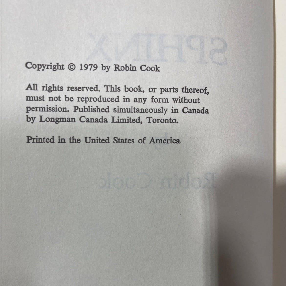 sphinx book, by Robin Cook, 1979 Hardcover image 3