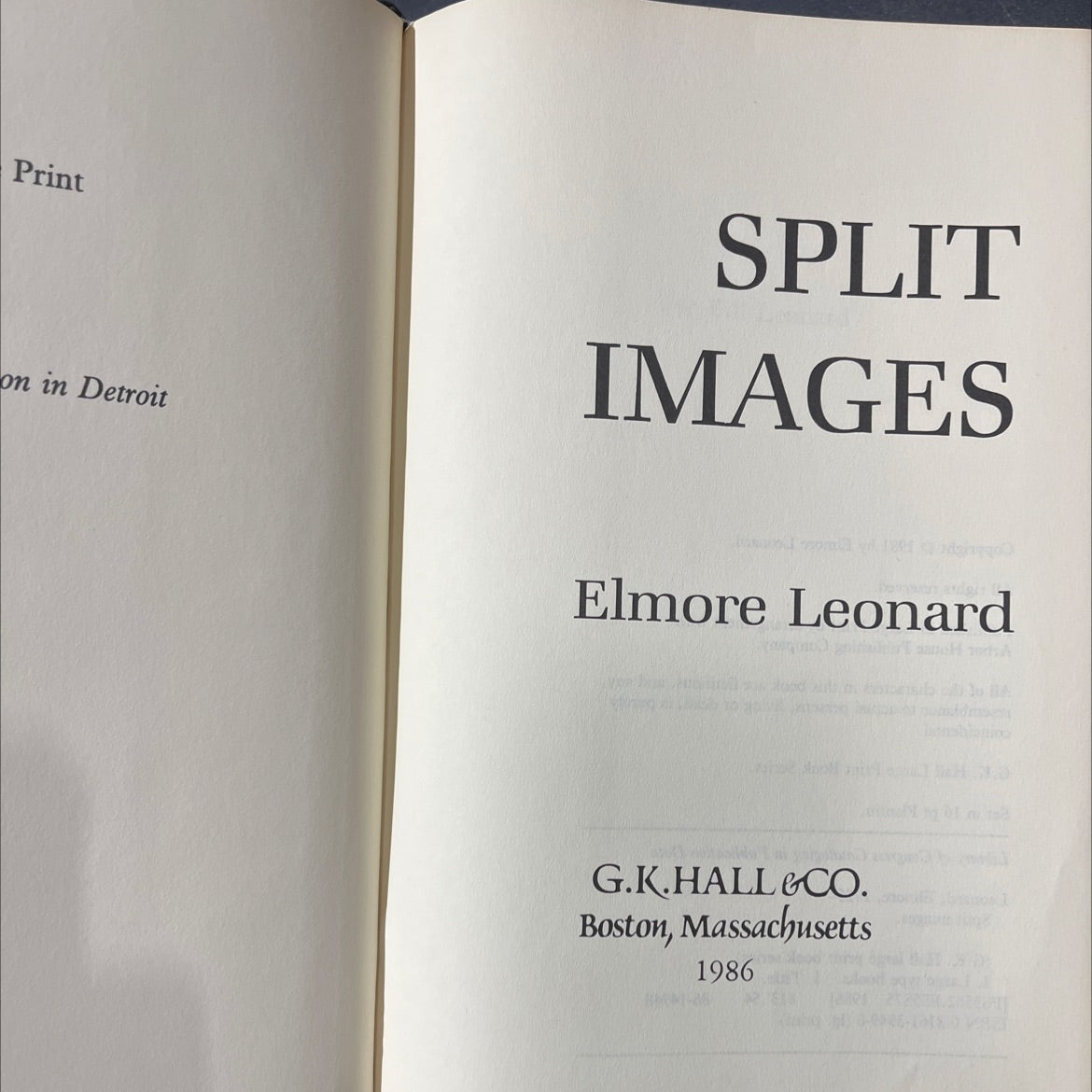 split images book, by Elmore Leonard, 1986 Hardcover image 2
