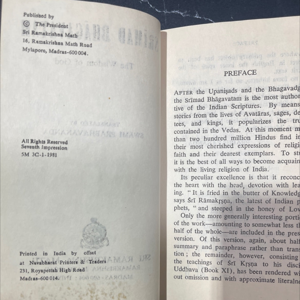 srimad bhagavatam the wisdom of god book, by swami prabhavananda, 1981 Paperback image 3