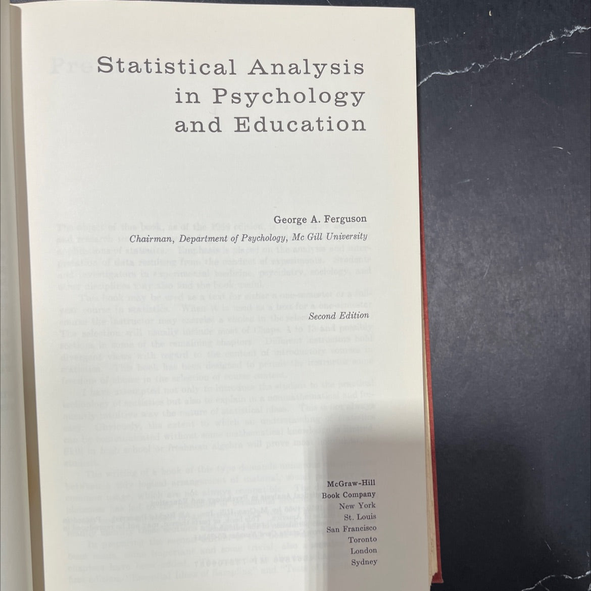 statistical analysis in psychology and education book, by george a. ferguson, 1966 Hardcover image 2
