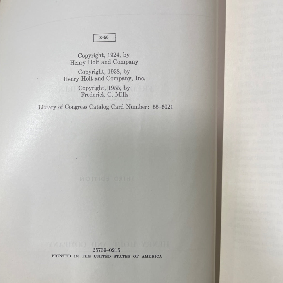 statistical methods book, by frederick c. mills, 1955 Hardcover image 3