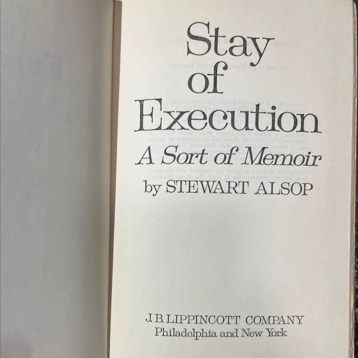 stay of execution a sort of memoir book, by stewart alsop, 1973 Hardcover image 2