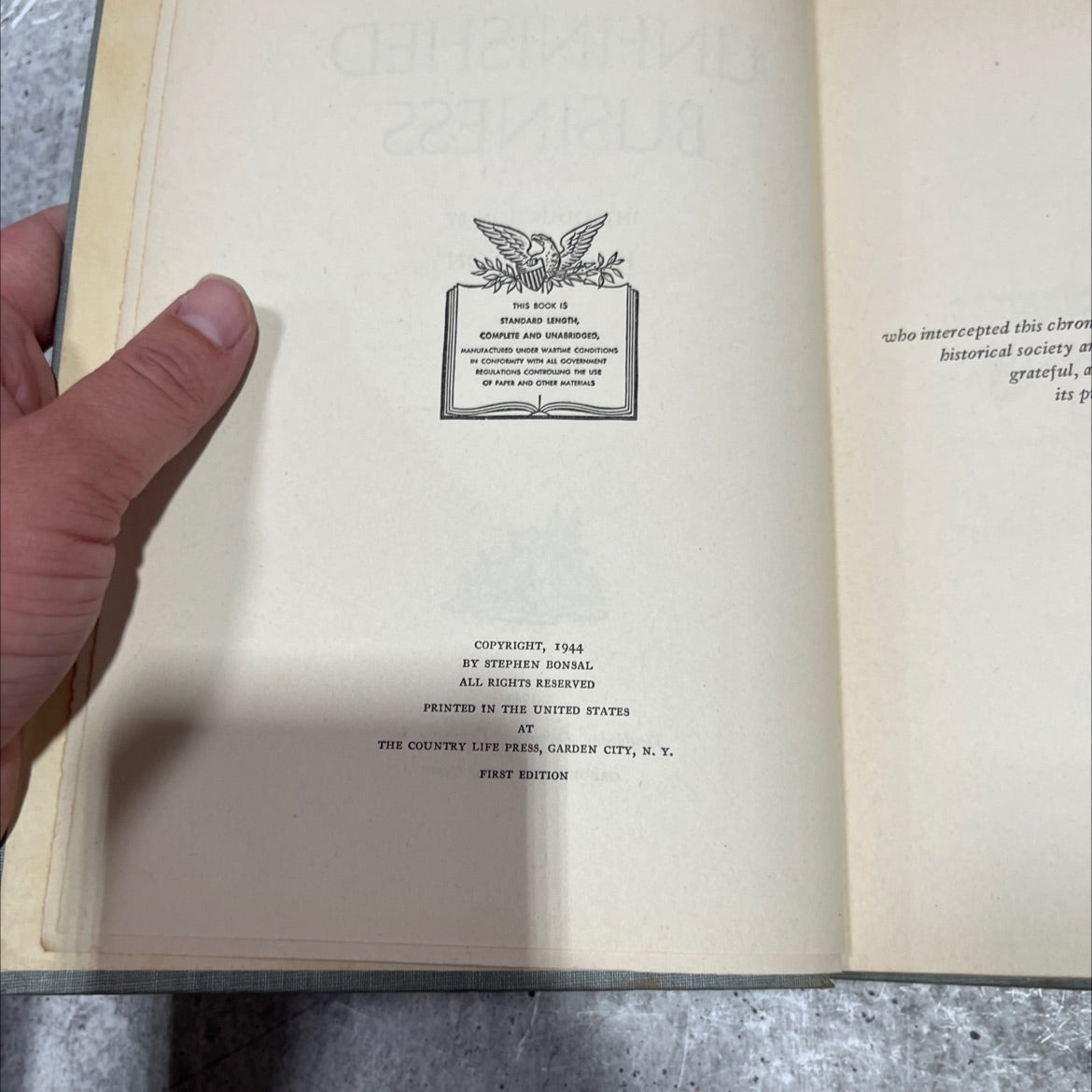 stephen bonsal unfinished business book, by stephen bonsal, 1944 Hardcover image 3