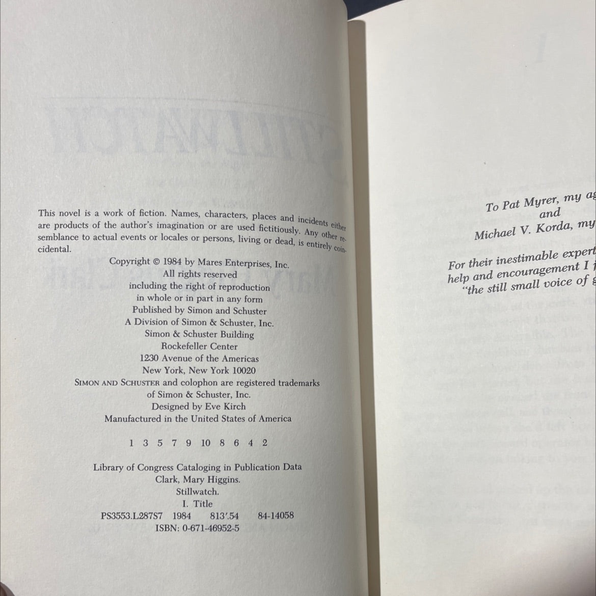 stillwatch book, by mary higgins clark, 1984 Hardcover image 3