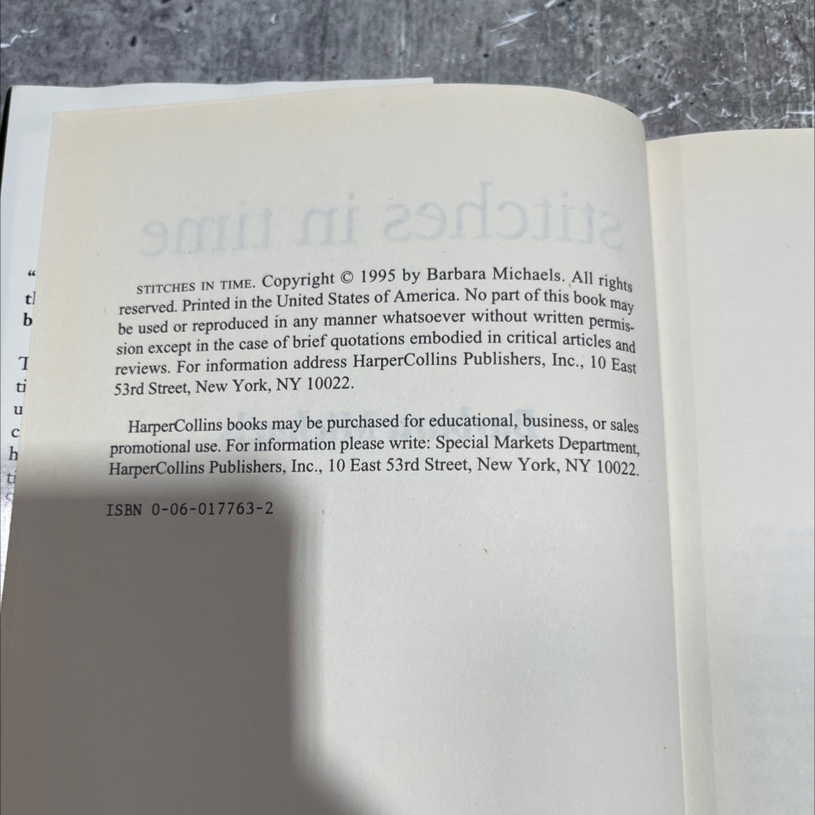 stitches in time book, by Barbara Michaels, 1995 Hardcover image 3