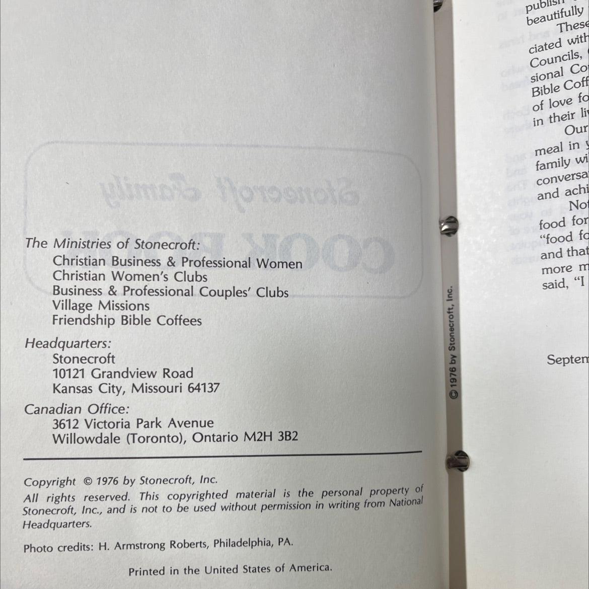 stonecroft family cook book book, by unknown, 1976 Hardcover image 3