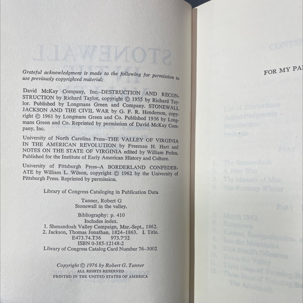 stonewall in the valley book, by Robert G. Tanner, 1976 Hardcover image 3