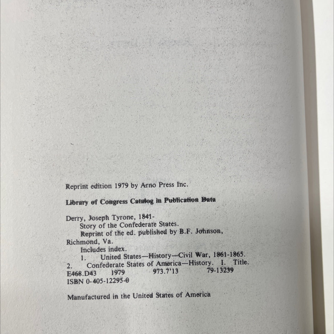 story of the confederate states book, by Joseph T. Derry, 1979 Hardcover image 3