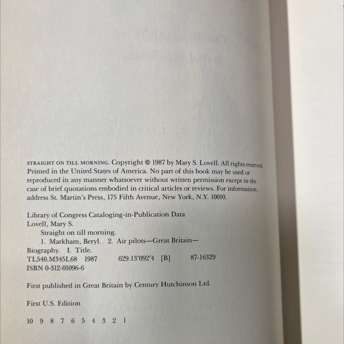 straight on till morning book, by mary s. lovell, 1987 Hardcover image 3
