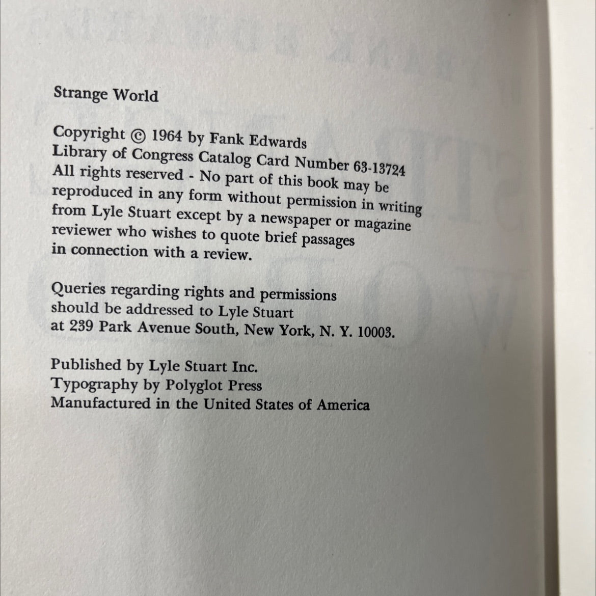 strange world book, by frank edwards, 1964 Hardcover image 3