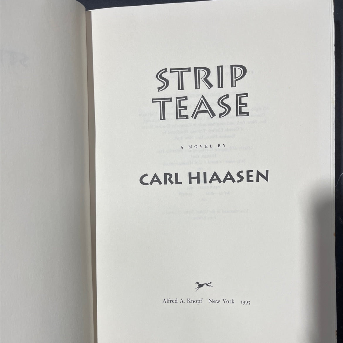 strip tease book, by Carl Hiaasen, 1993 Hardcover image 2
