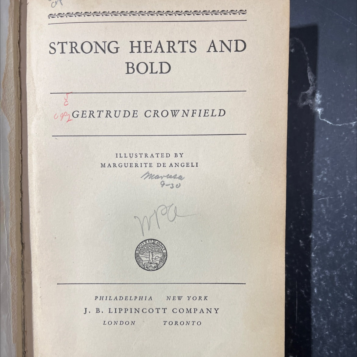 strong hearts and bold book, by gertrude crownfield, 1938 Hardcover image 2