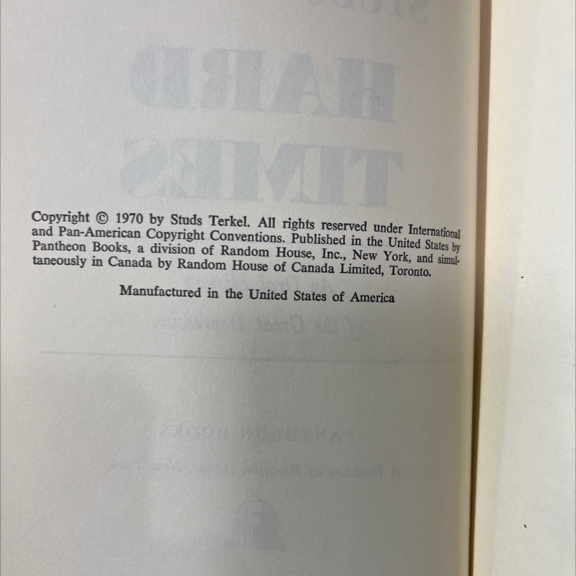 stud terkel hard times an oral history of the great depression book, by Studs Terkel, 1970 Hardcover image 3