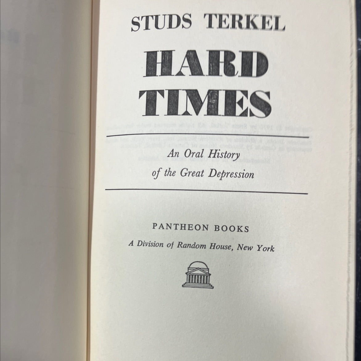 stud terkel hard times an oral history of the great depression book, by Studs Terkel, 1970 Hardcover image 2