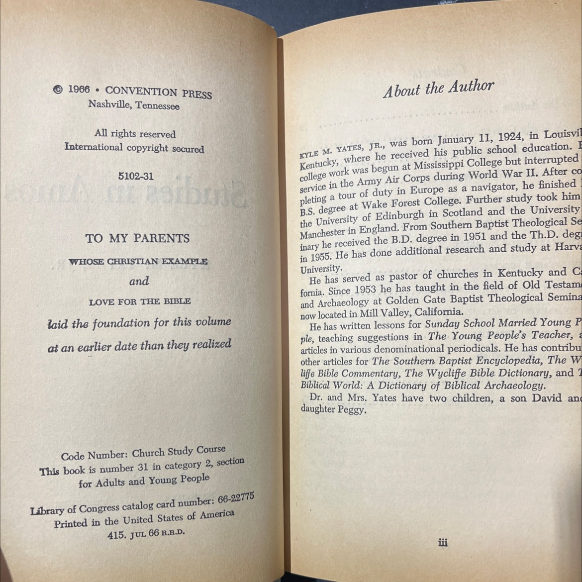 studies in amos book, by kyle m. yates, jr., 1966 Hardcover image 3
