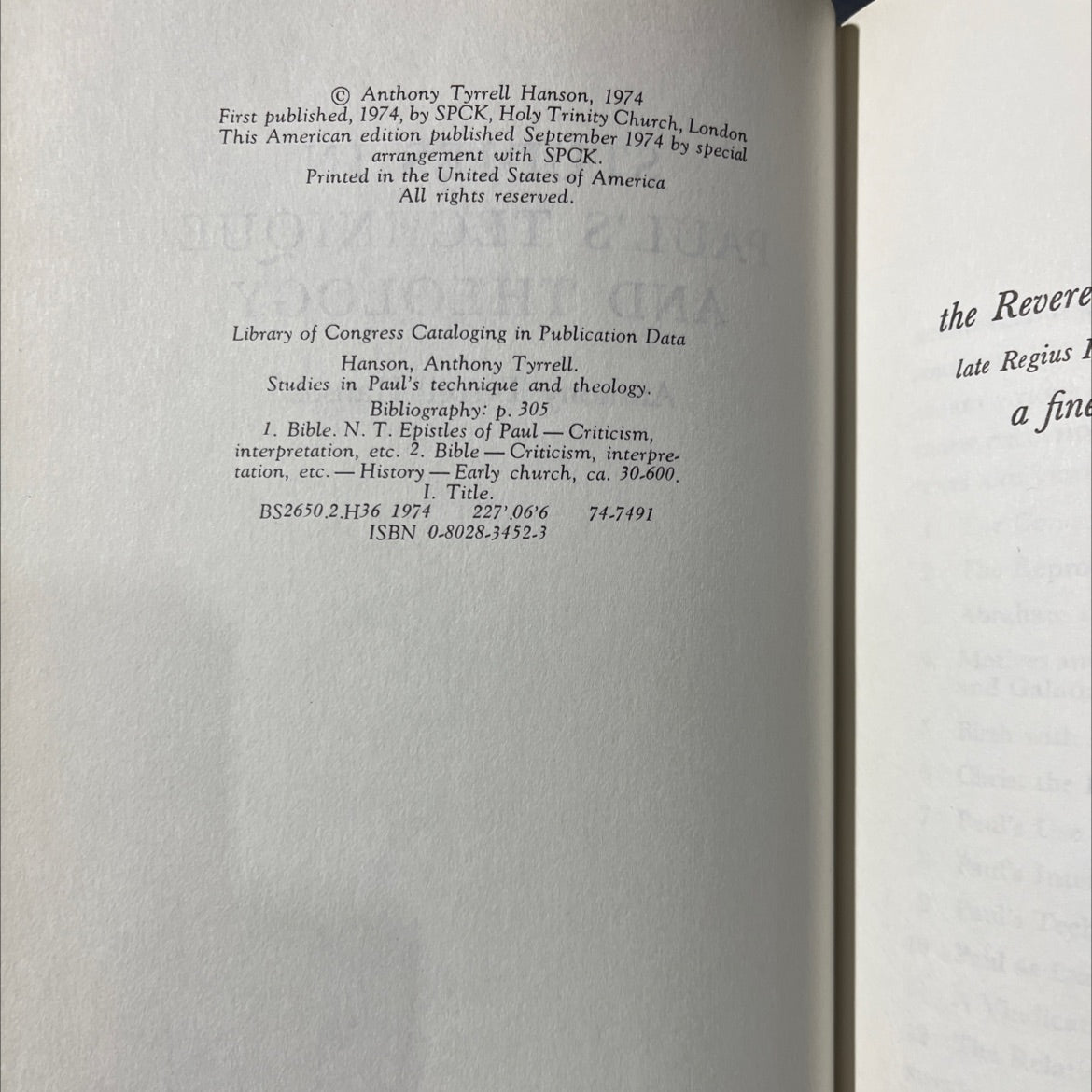studies in paul's technique and theology book, by anthony tyrrell hanson, 1974 Hardcover image 3