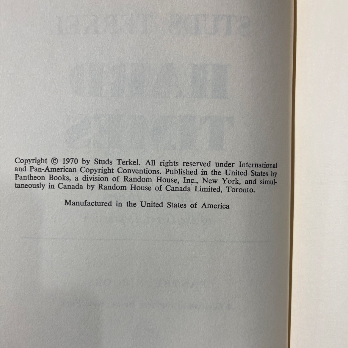 studs terkel hard times an oral history of the great depression book, by Studs Terkel, 1970 Hardcover image 3