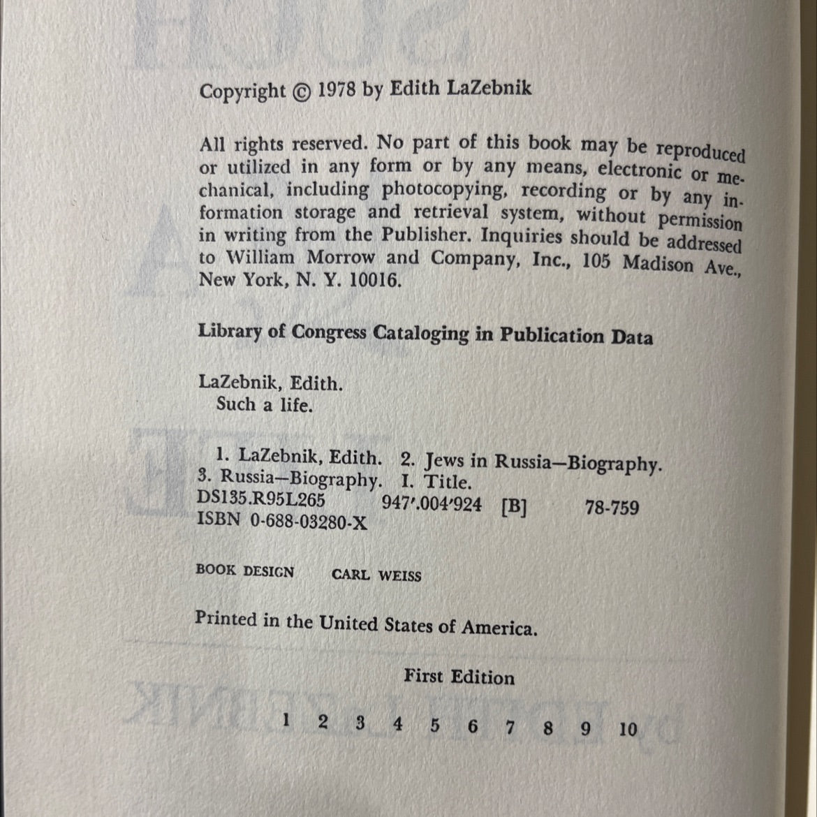 such a life book, by edith lazebnik, 1978 Hardcover image 3