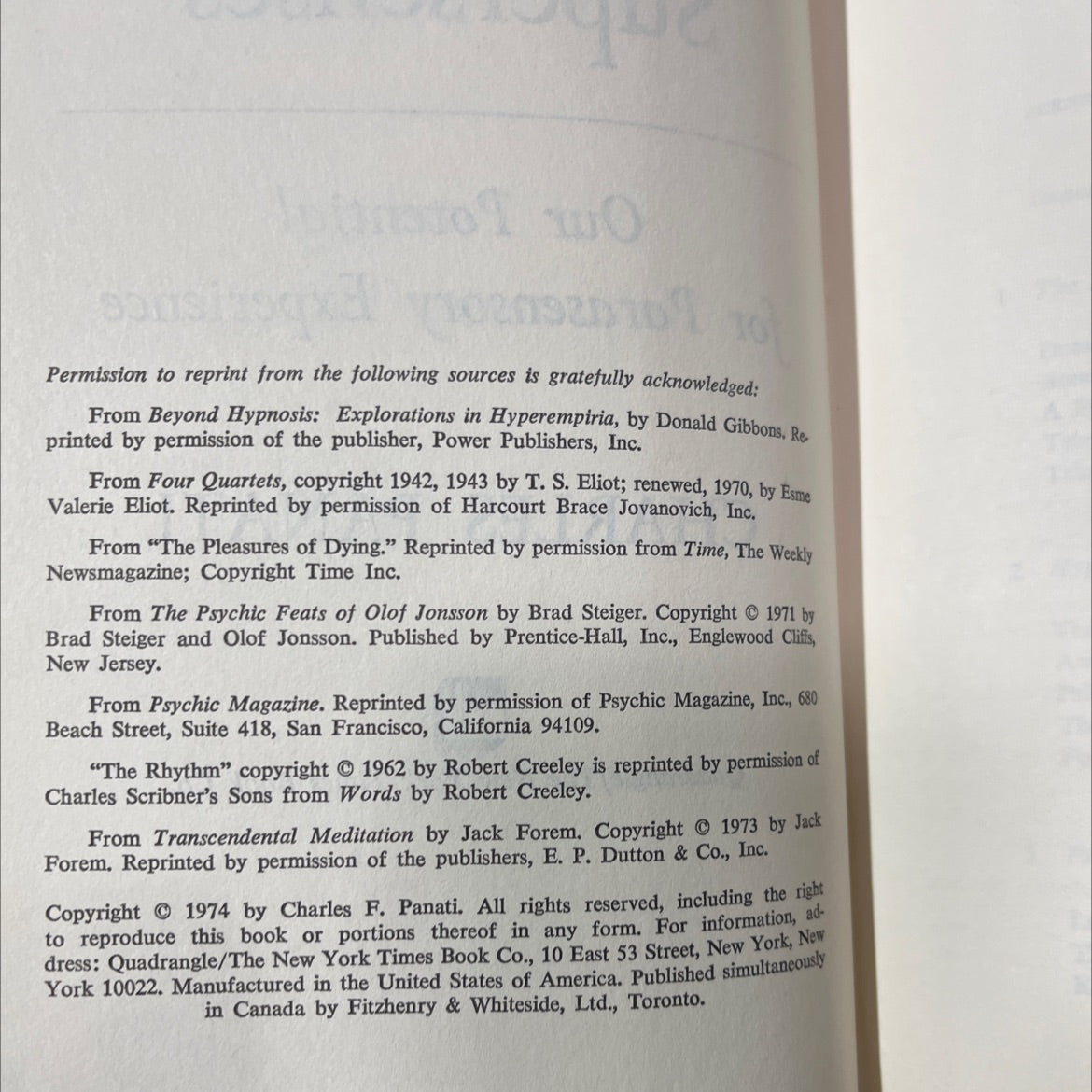 supersenses our potential for parasensory experience book, by charles panati, 1974 Hardcover image 3