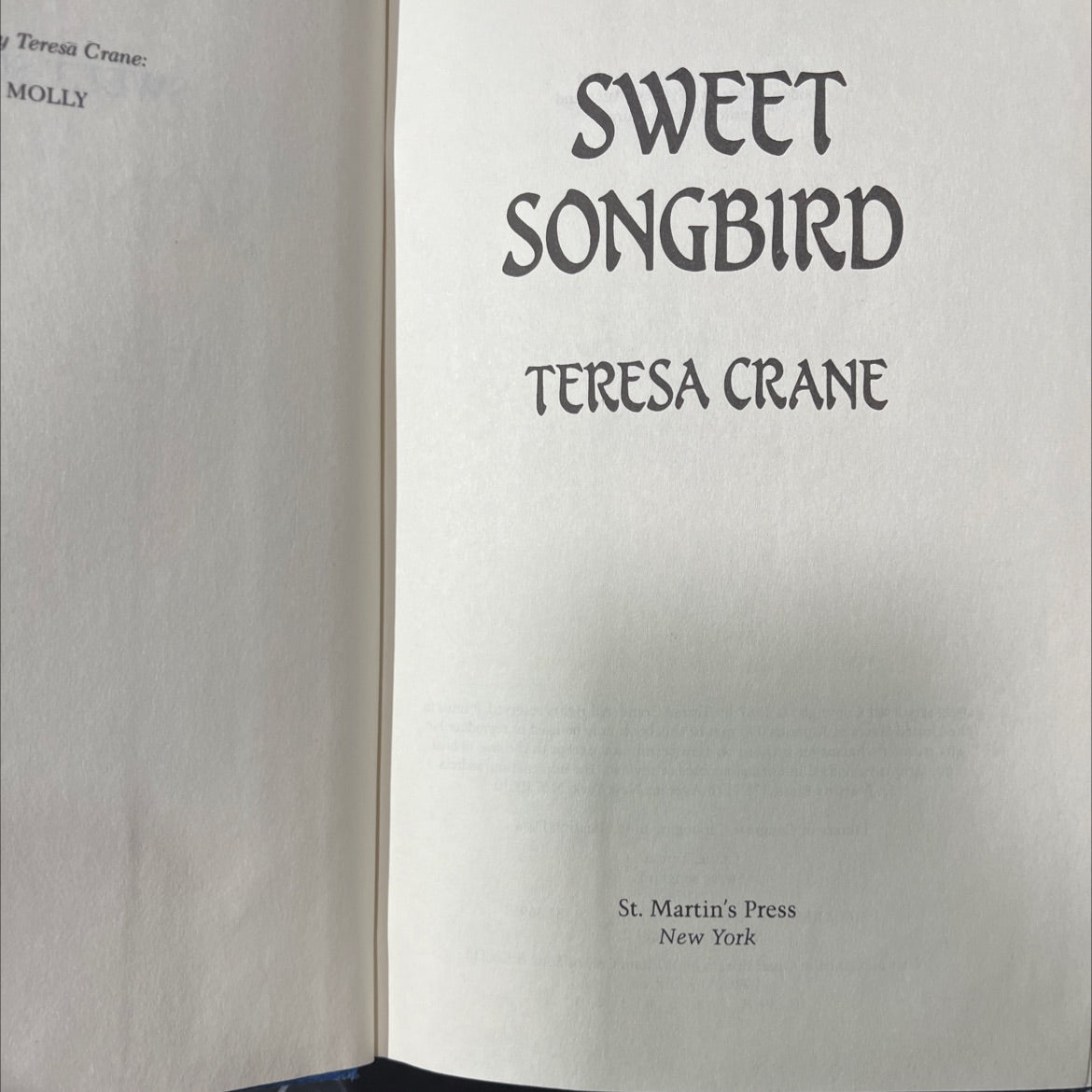 sweet songbird book, by teresa crane, 1987 Hardcover image 2
