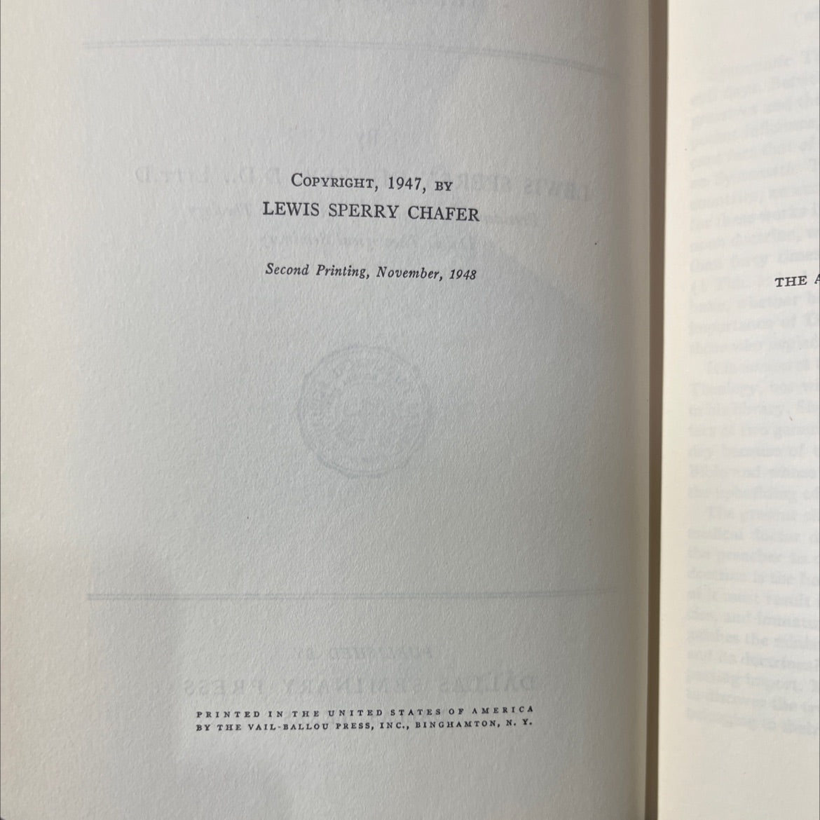 systematic theology volume i prolegomena - bibliology - theology proper book, by lewis sperry chafer, 1947 Hardcover image 3