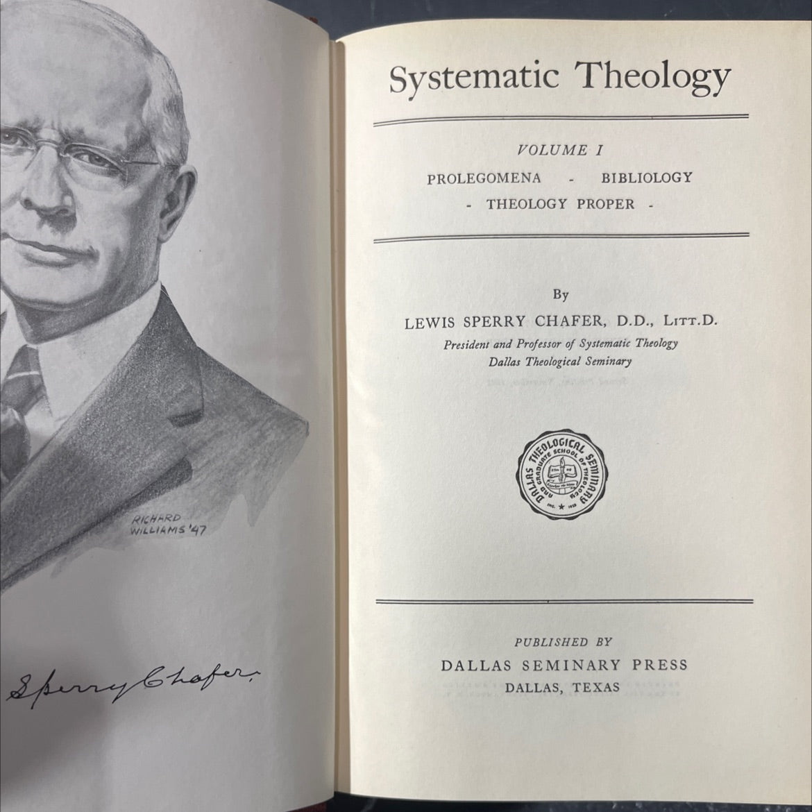 systematic theology volume i prolegomena - bibliology - theology proper book, by lewis sperry chafer, 1947 Hardcover image 2