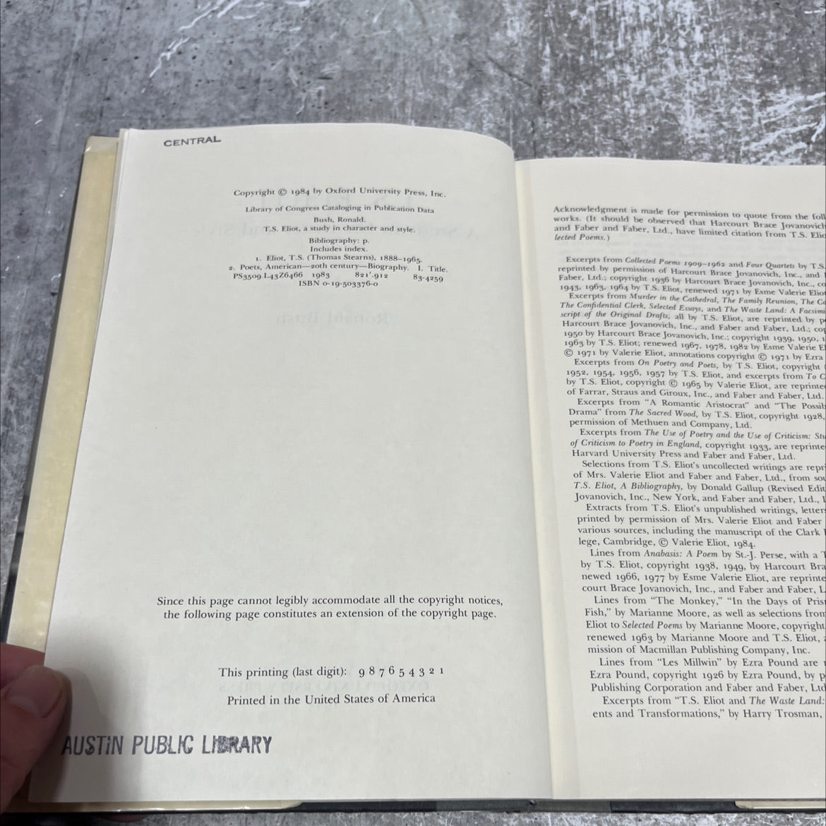 t.s. eliot a study in character and style book, by Ronald Bush, 1984 Hardcover image 3