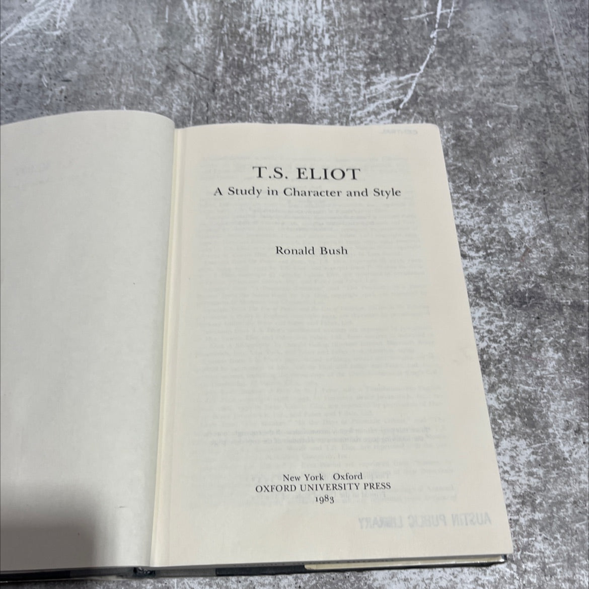 t.s. eliot a study in character and style book, by Ronald Bush, 1984 Hardcover image 2