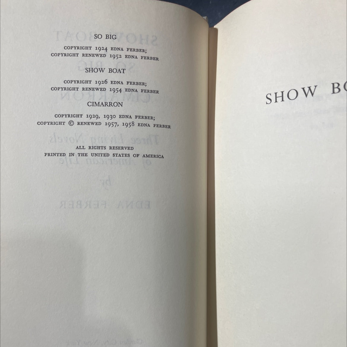 tao wo show boat so big cimarron three living novels of american life book, by edna ferber, 1958 Hardcover image 3