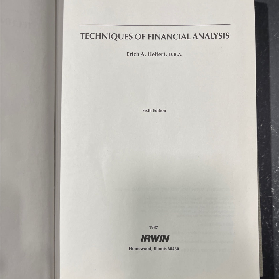 techniques of financial analysis book, by erich a. helfert, 1987 Hardcover image 2