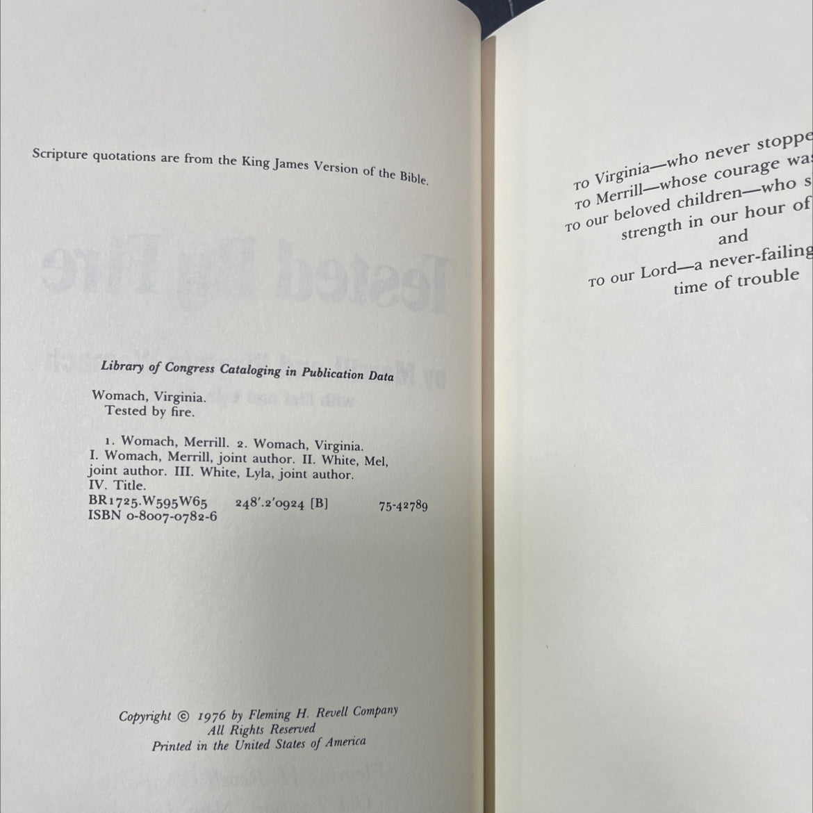 tested by fire book, by merrill and virginia womach, 1976 Hardcover image 3