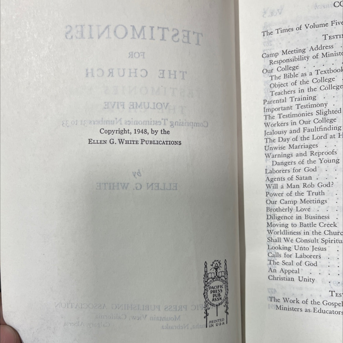 testimonies for the church volume five book, by ellen g. white, 1948 Hardcover image 3