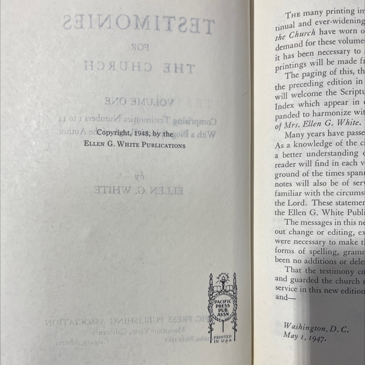 testimonies for the church volume one book, by ellen g. white, 1948 Hardcover image 3