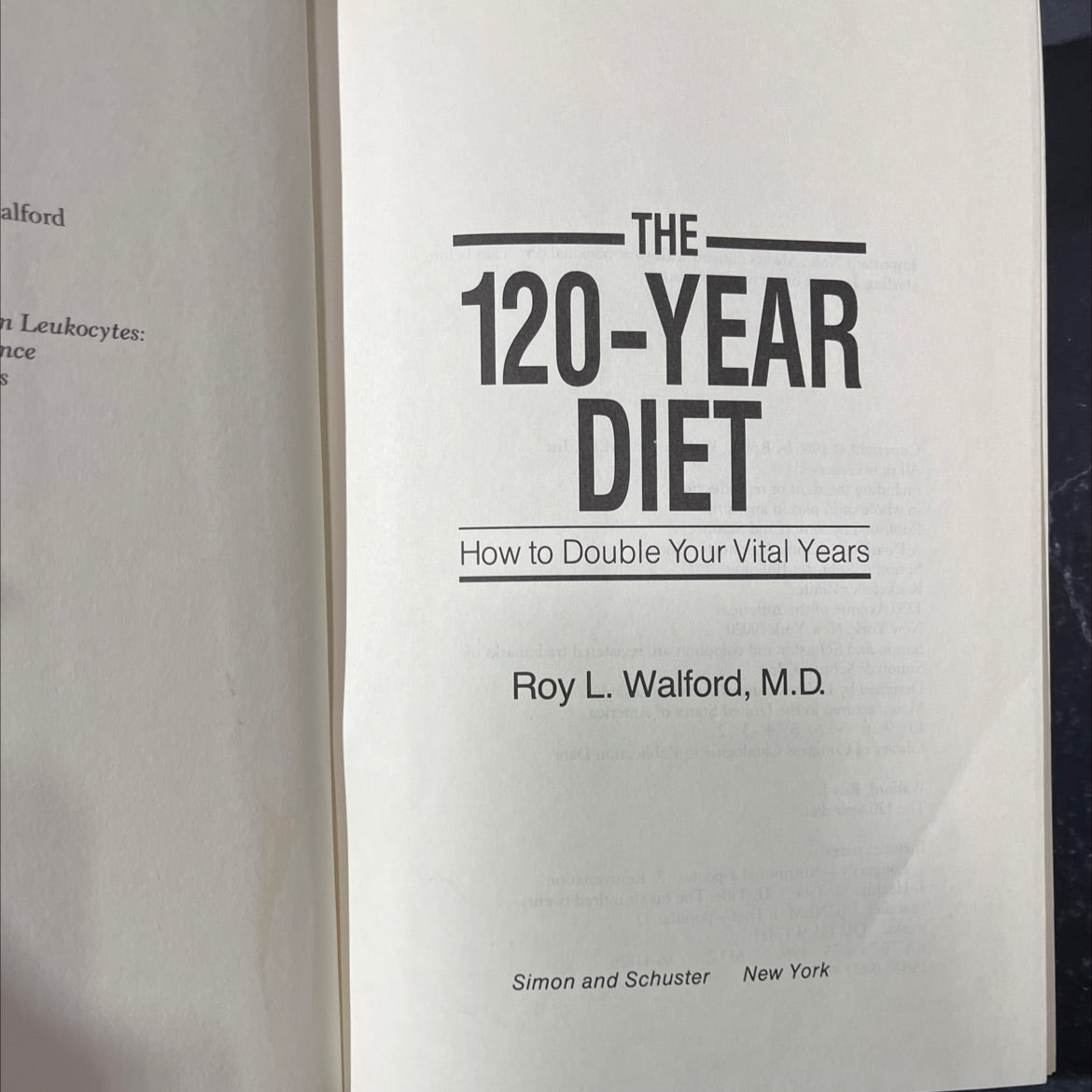 the 120-year diet book, by Roy L. Walford, M.D., 1986 Hardcover image 2