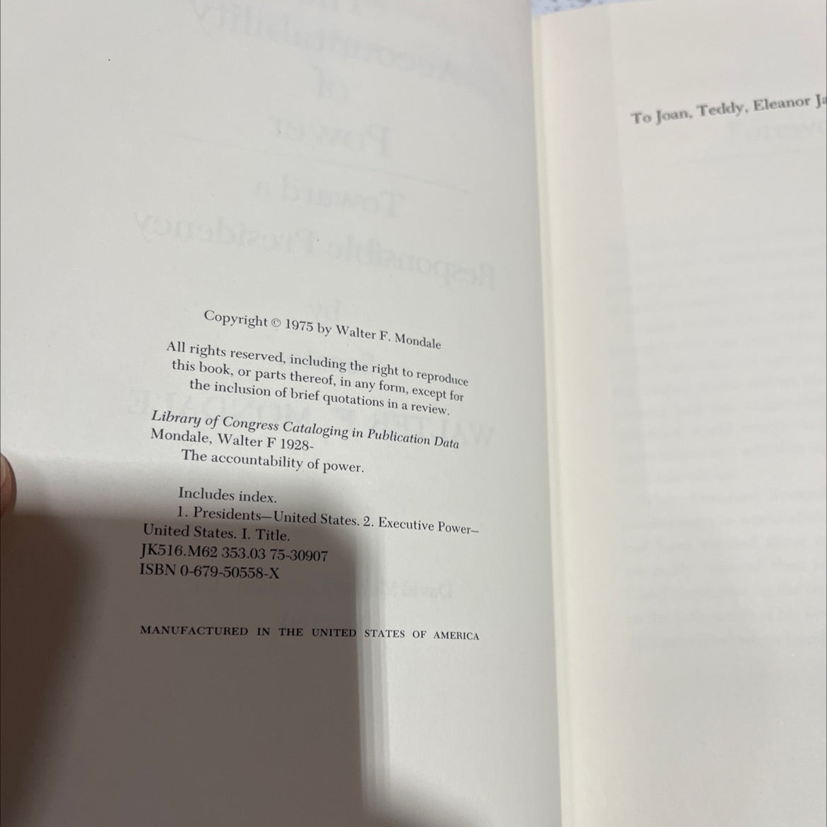 the accountability of power toward a responsible presidency book, by Walter F. Mondale, 1975 Hardcover image 3