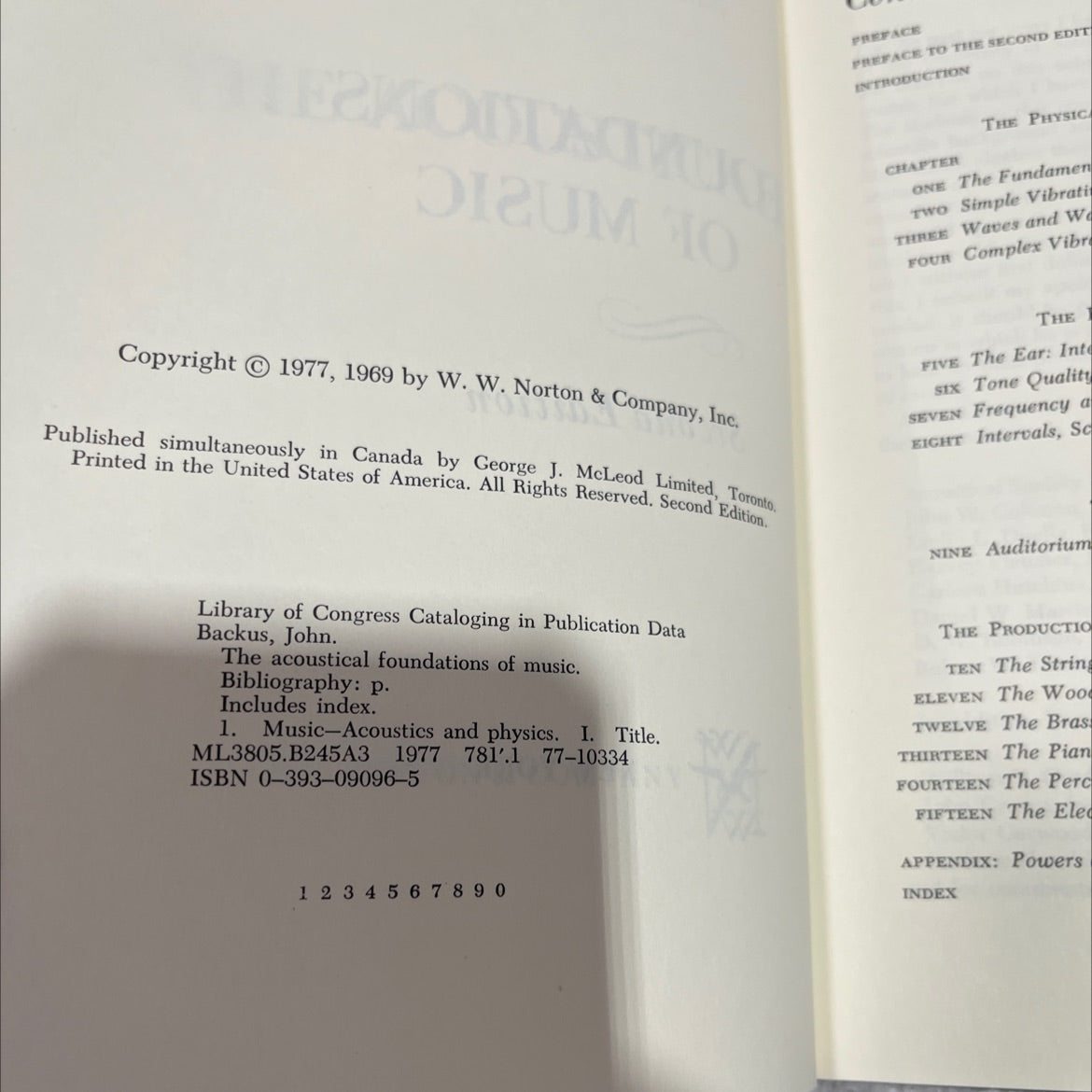 the acoustical foundations of music book, by john backus, 1977 Hardcover image 3