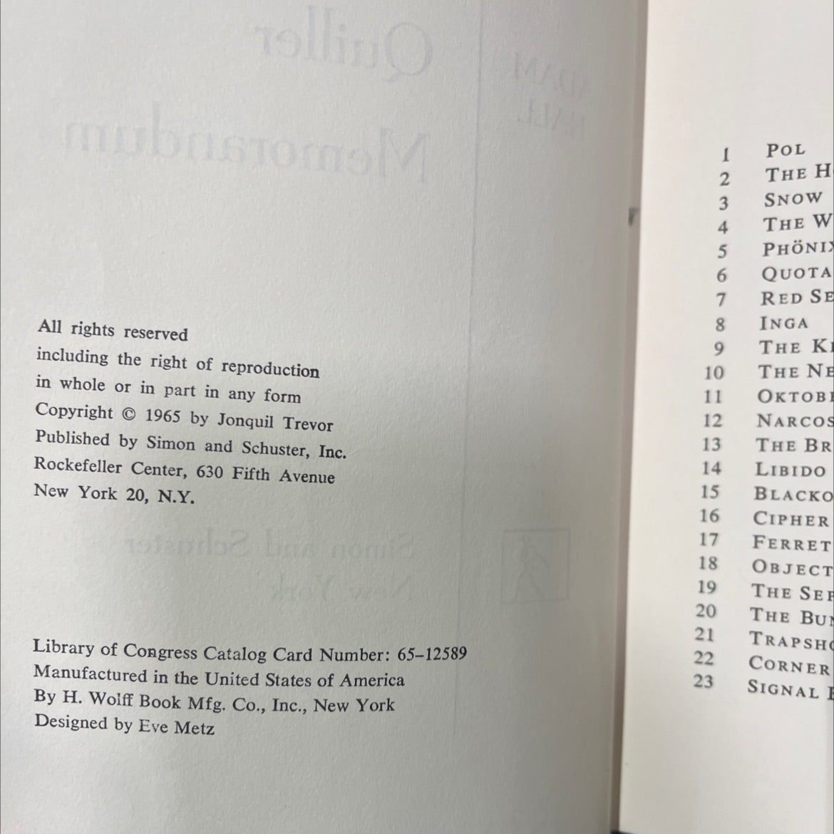the adam quiller hall memorandum book, by Jonquil Trevor, 1965 Hardcover image 3