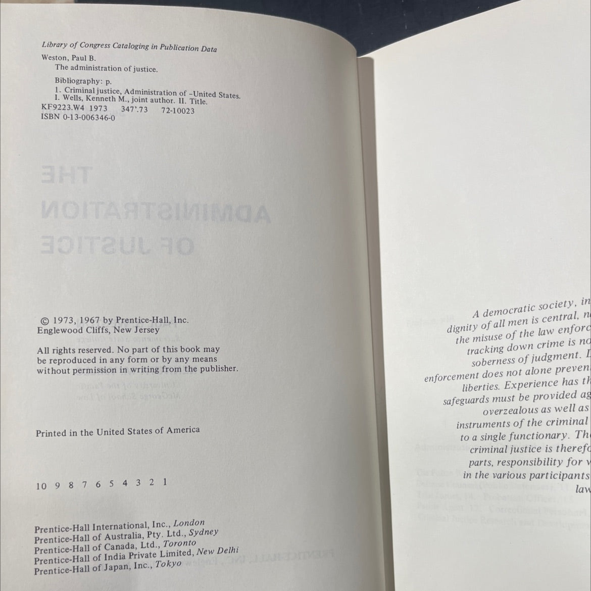 the administration of justice book, by paul b. weston, kenneth m. wells, 1973 Hardcover image 3