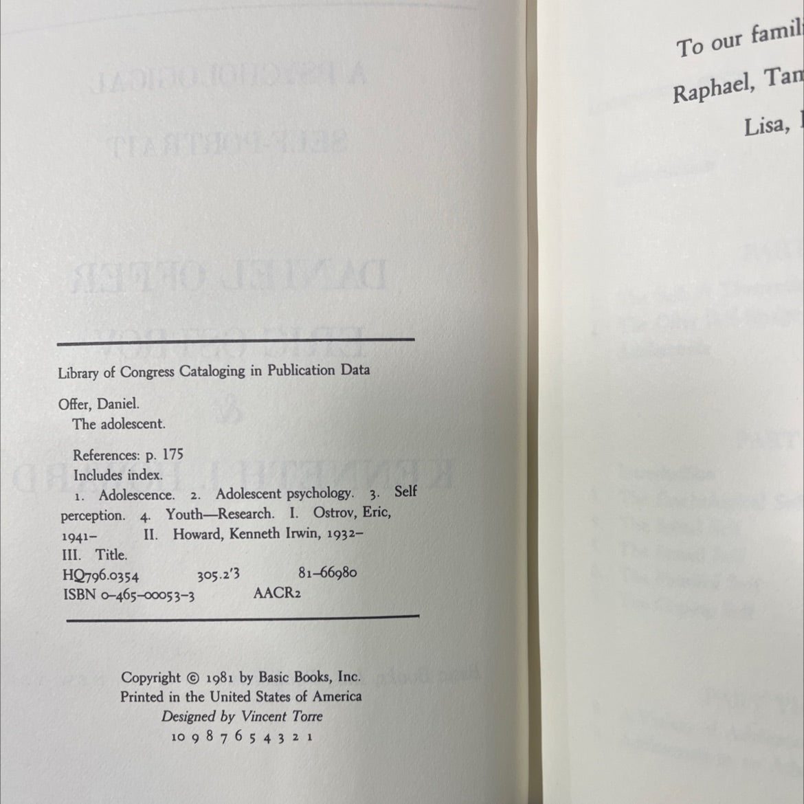 the adolescent a psychological self-portrait book, by daniel offer, eric ostrov, kenneth i. howard, 1981 Hardcover image 3