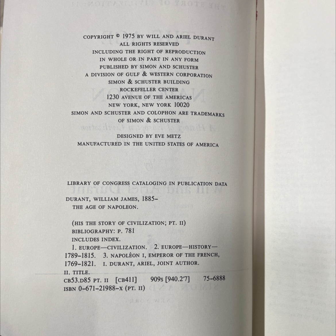 the age of napoleon book, by will and ariel durant, 1975 Hardcover image 3