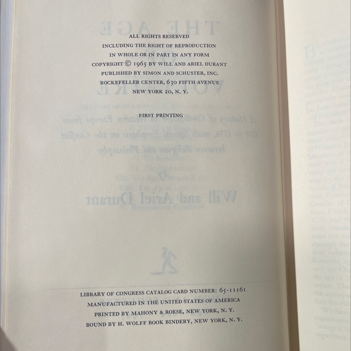 the age of voltaire book, by will and ariel durant, 1965 Hardcover image 3