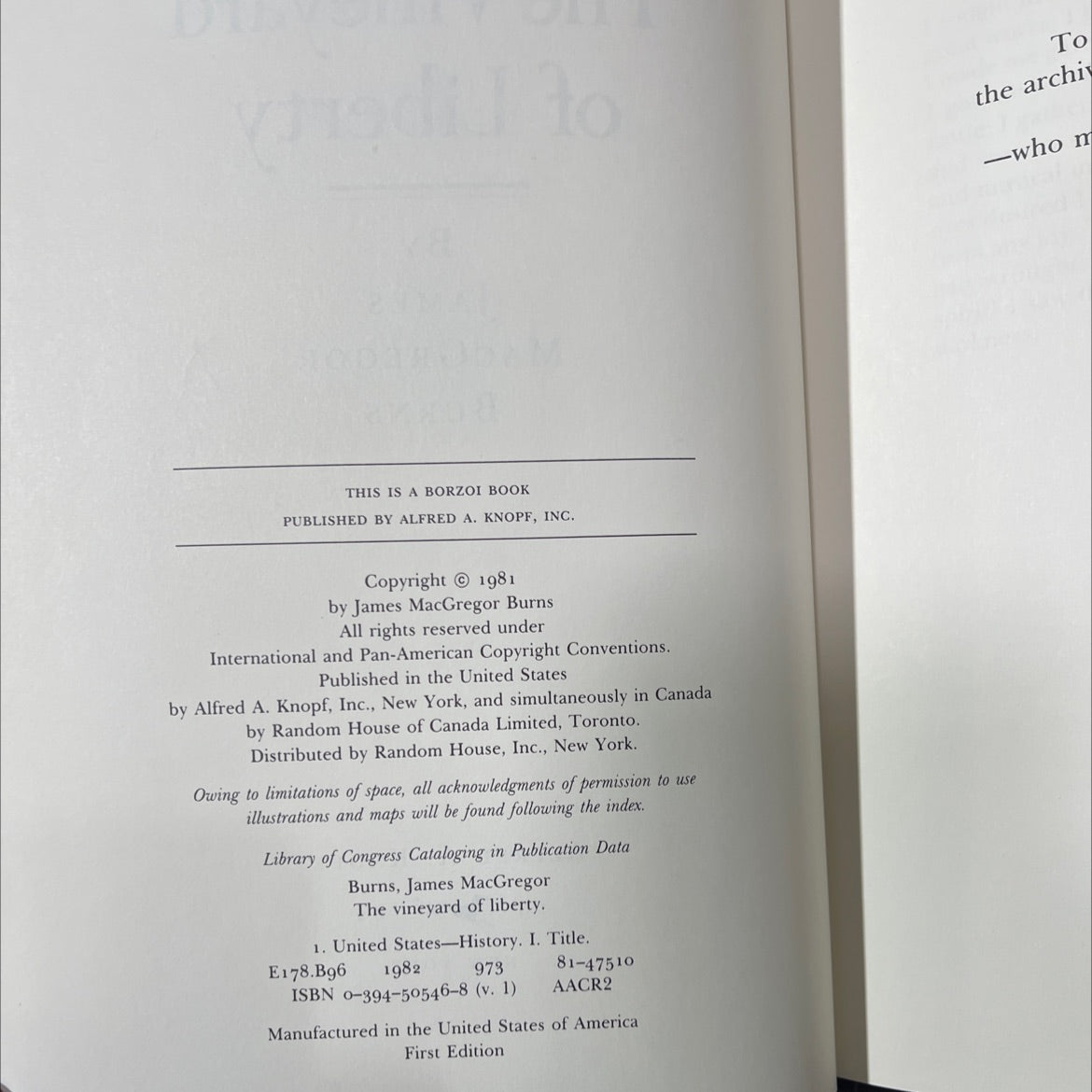 the american experiment the vineyard of liberty book, by james macgregor burns, 1982 Hardcover image 3